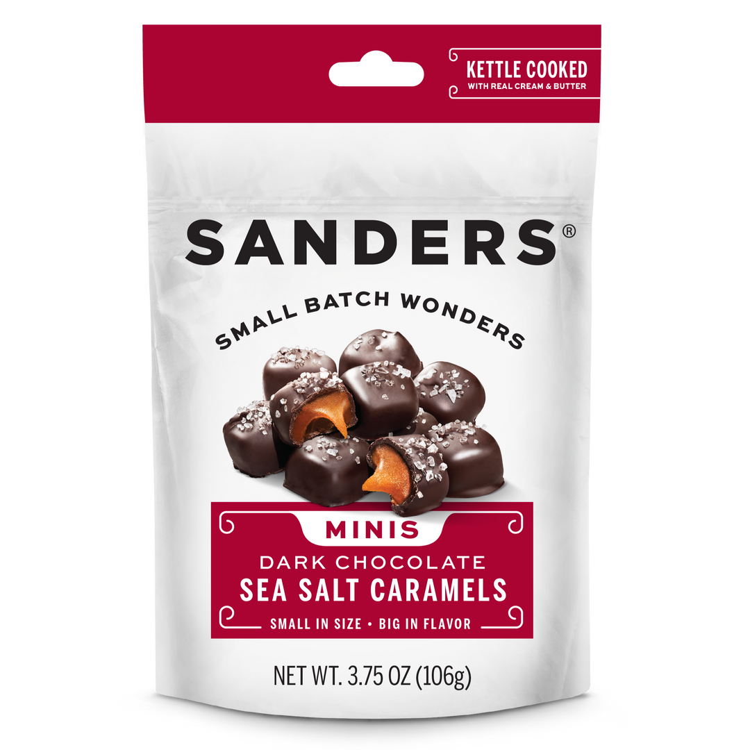Dark Chocolate Sea Salt Caramels Mini Bites 3.75 oz. front product packaging