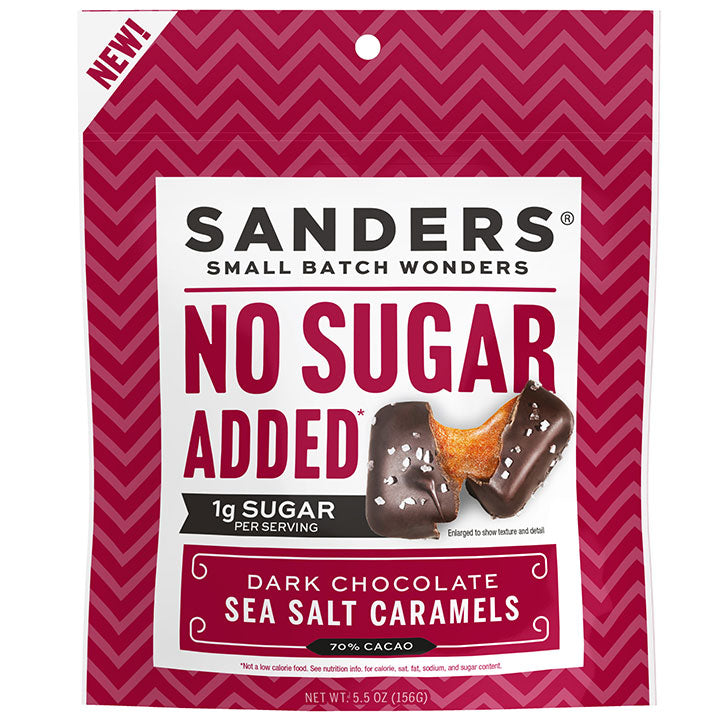 No Sugar Added Dark Chocolate Sea Salt Caramels 5.5 OZ front product packaging