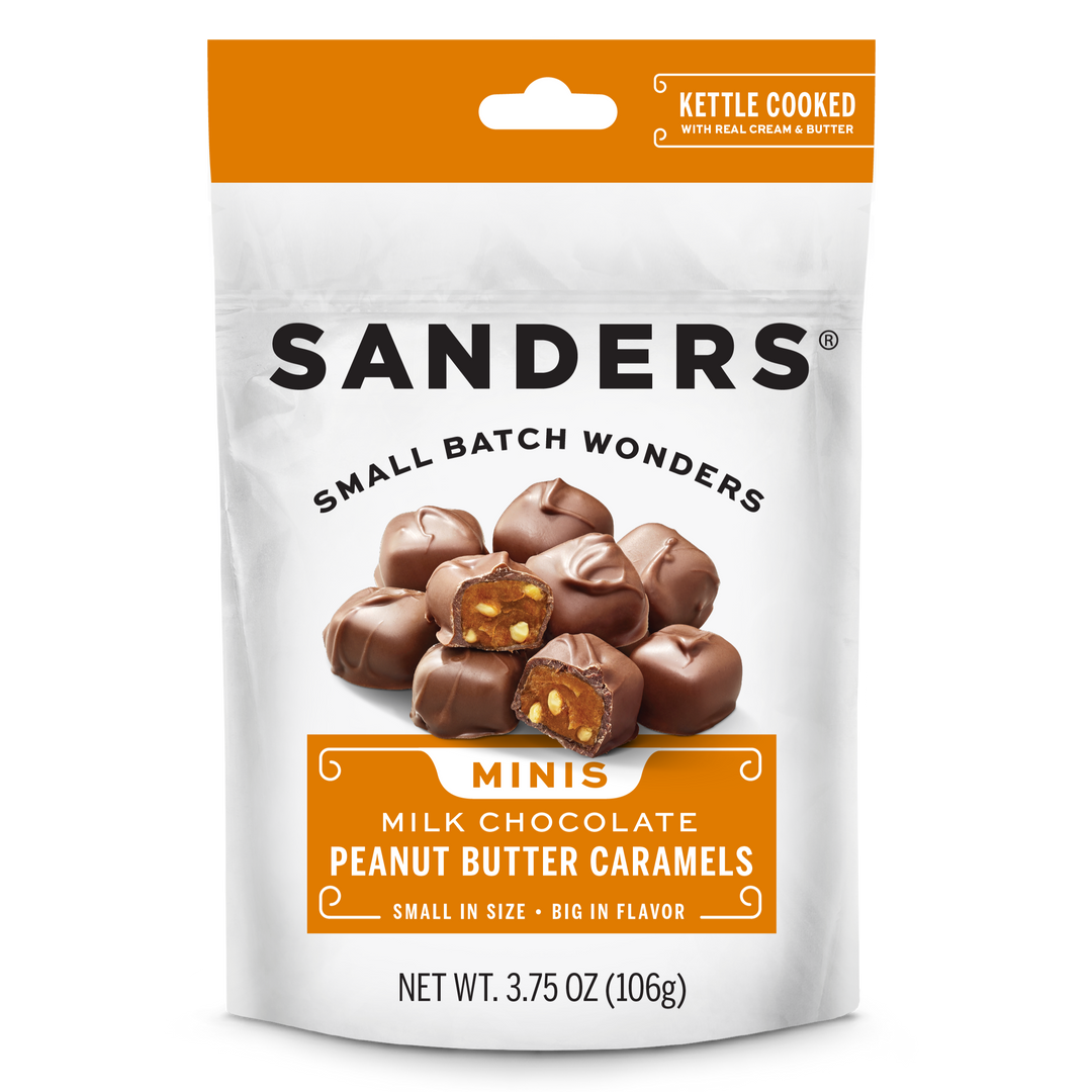 Milk Chocolate Crunchy Peanut Butter Caramels Mini Bites 3.75 oz. front product packaging